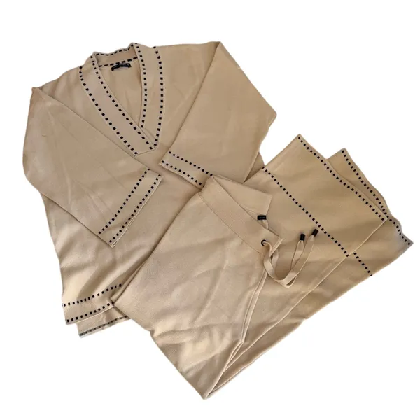 Skatie Brand Women's Dolby Coordinating Cozy Knit Sweater Set Size S Beige Black - Image 3