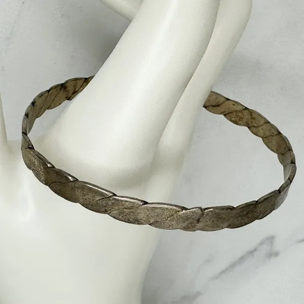 Vintage Mexico Flat Braided Bangle Bracelet Silver Tone ✨ - Image 2