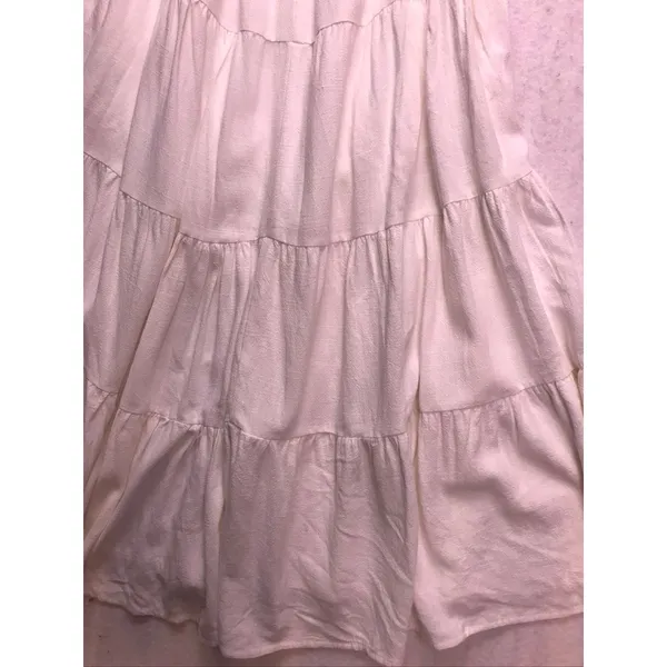 Hello Molly Midi Dress Women 4 White Linen Blend Tiered‎ Boho Sundress - Image 7