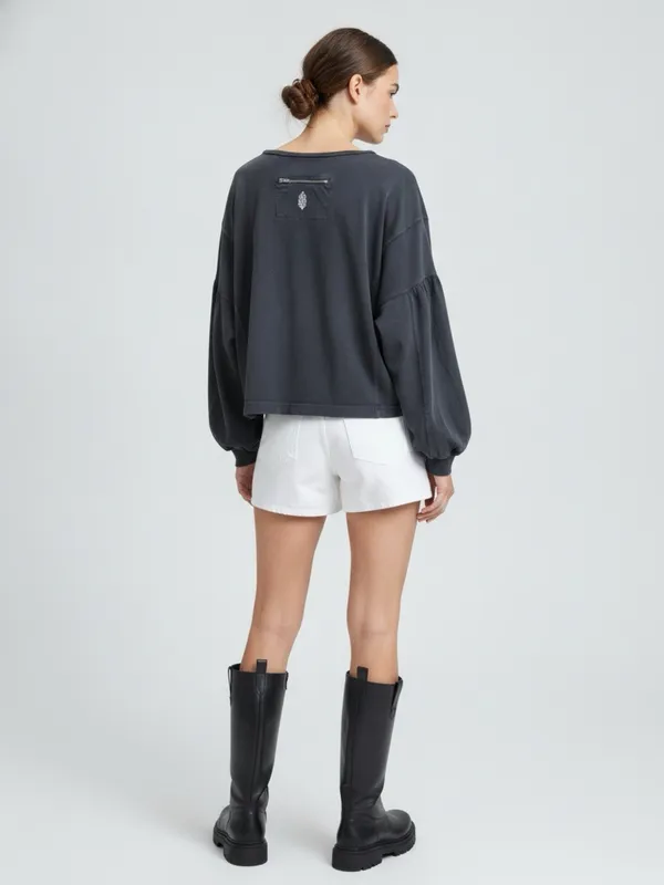 Free People Movement Balloon Long Sleeves Crop top Oversized Logo Bohemian Sz XL - Image 2