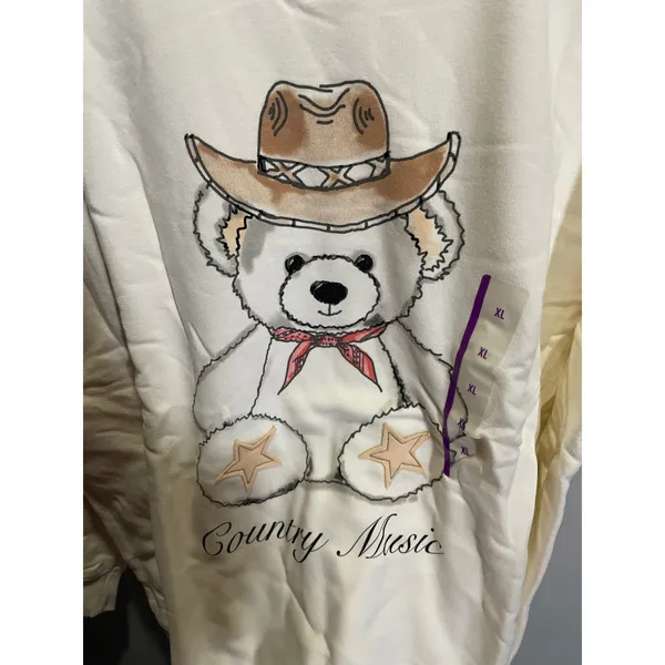 Zoe + Liv Sweatshirt Womens XL Cream Country‎ Music Western Teddy Bear Cowgirll - Image 3