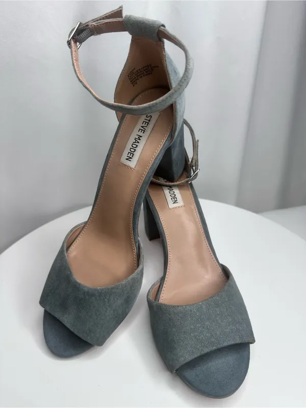 Steve Madden Mirna Gray Suede Ankle Strap Block Heel Sandals 8.5(SH126) - Image 8