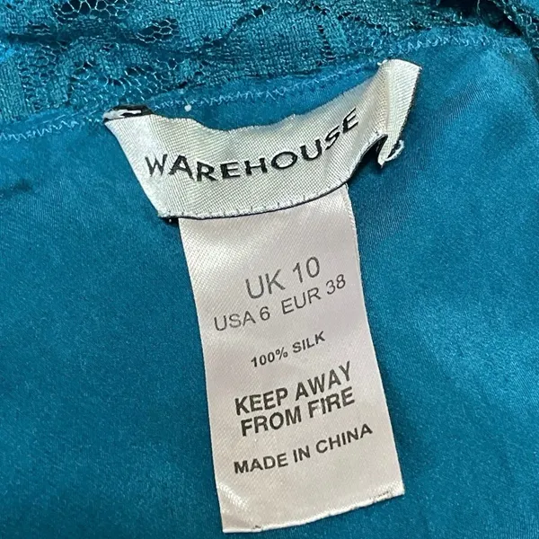 Warehouse Teal Blue Silk Satin Floral Lace Sleeveless Cami Camisole Tank Top 6 - Image 4