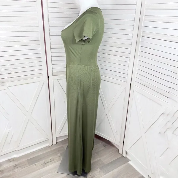 Cider Jumpsuit Square Scoop‎ Neck Wide Leg Short Sleeve Olive Green 0XL 12 14 - Image 3