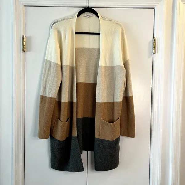 Madewell Kent Colorblock Striped Cardigan size L Wool Alpaca Pockets - Image 2