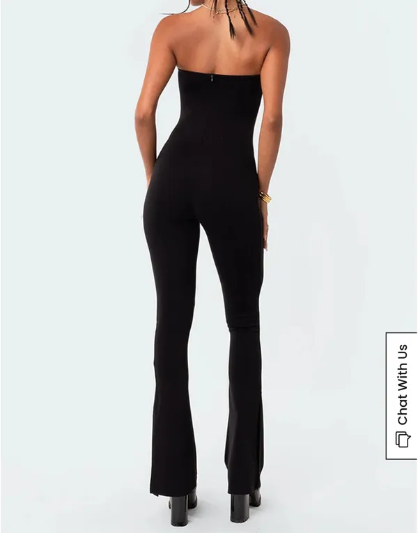 Black Edikted Jumpsuit Strapless Flare Pants - Image 2