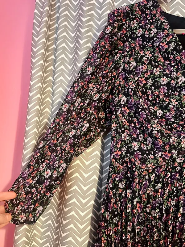ZARA | Zara Annie Pleated Floral Chiffon Mini Dress, XL - Image 3