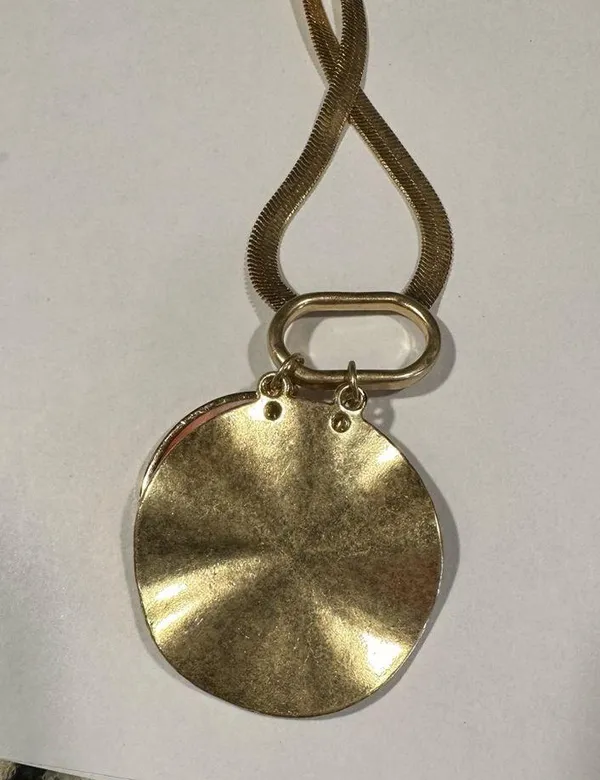 A New Day Necklace~Gold Plate~Coral Medallion~Herringbone Chain - Image 2