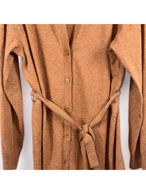 J.Crew Women’s Merino Wool Blend Belted Cardigan Sweater Size M Brown Longline - Image 3