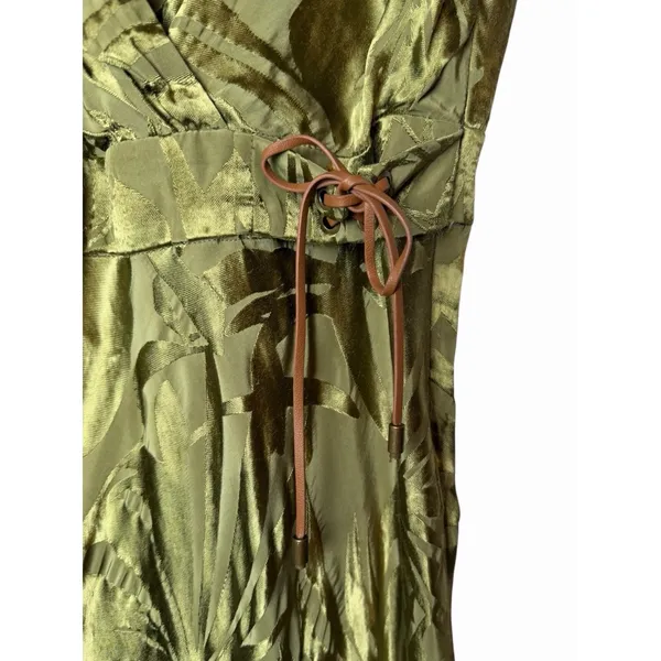 Lauren Ralph Lauren 12 Olive Green Botanical Jacquard Lace-Up Maxi Dress - Image 6