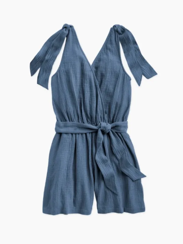Summersalt Going Places Organic Cotton Gauze Tie Shoulder Romper Green S $95 - Image 4
