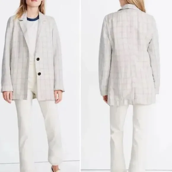 Madewell‎ Dorset Linen Cotton Windowpane Tan Blue Two Button Blazer - Image 2