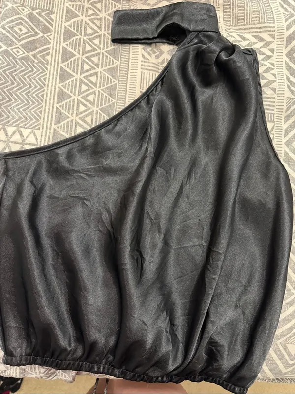 Express Black Satin One Shoulder Choker Top Medium Party Cocktail - Image 6