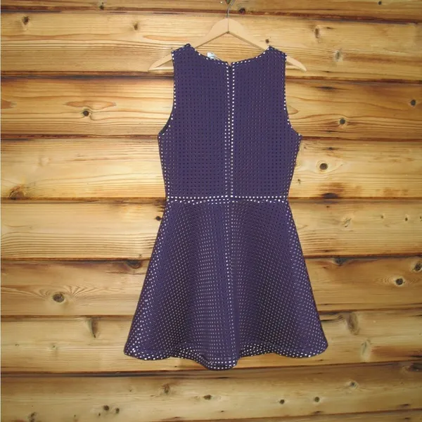 Joie Womens Purple Fit & Flare Perforated Scuba Mini Dress - Image 4