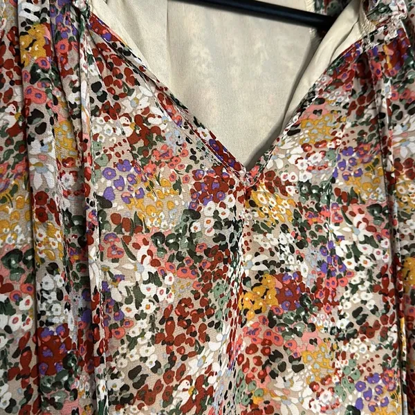 Entro Long Sleeve Top Blouse Fall Garden Ditsy Floral Feminine Tie Ruffle Collar - Image 4