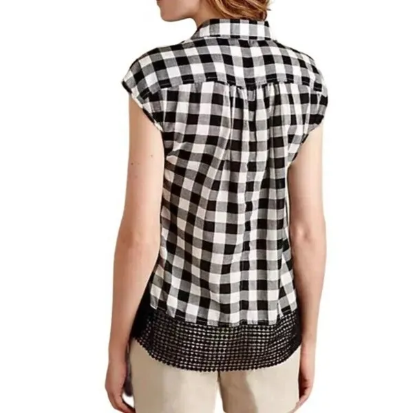 Anthropologie Holding Horses Nellie Blouse‎ XS Black White Gingham Top Boho Chic - Image 3