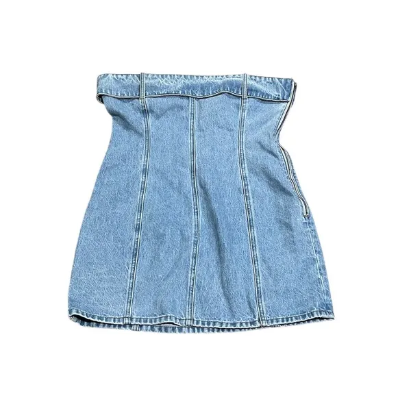Meshki Women's XL Teddi Denim Strapless Mini Dress Blue Casual Summer - Image 2