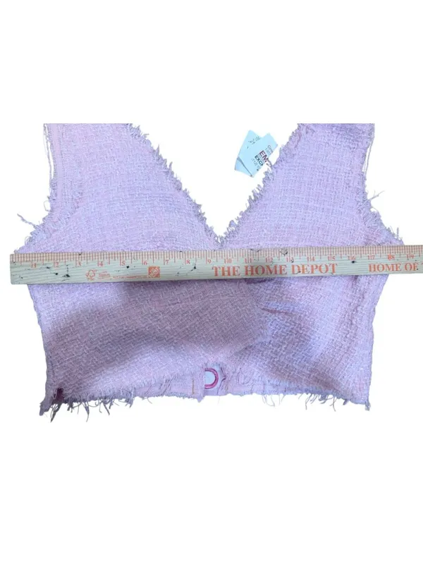 Handmade OOAK Pink Tweed Boucle Fringe Crop Top You Go Girl Back S M Barbiecore - Image 7
