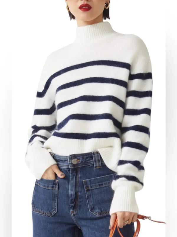 EUC & Other Stories Mock Neck Crop Sweater Striped size XS/Small Retails $90 - Image 4
