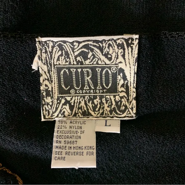 Curio Black Embroidered Floral Sweater‎ Large Vintage Boho Cottagecore - Image 5