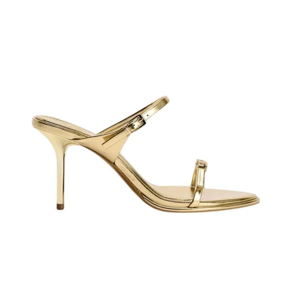 ZARA Metallic Gold Strap Stiletto Heels Sandals 3.1" 9 EUC - Image 10