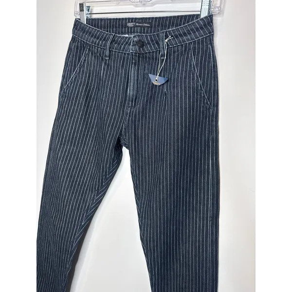 Soorty Pinstripe Chino Pants Black White Stripe Slim Fit Casual 28" - Image 2
