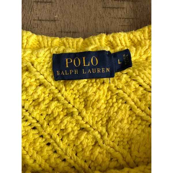 Polo Ralph Lauren Vintage Chunky Cable Knit Sweater Yellow Size L 100% Cotton - Image 3
