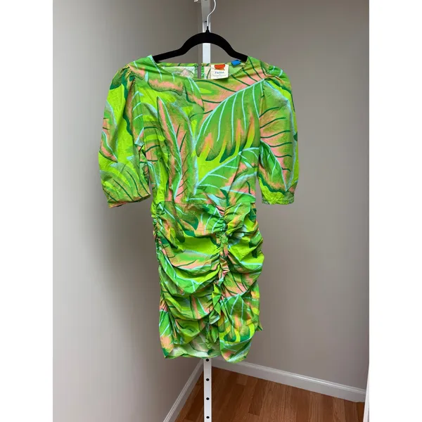Farm Rio Puff-Sleeve Mini Dress Green Tropical size XS - Image 4
