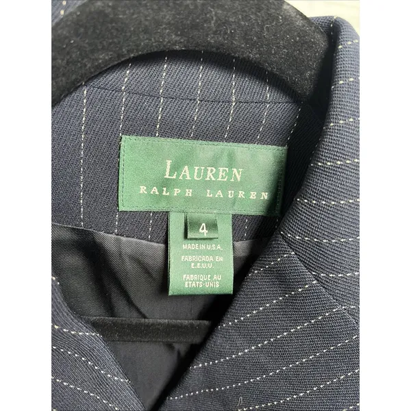 Lauren Ralph Lauren Pinstripe Blazer Womens Size 4 Navy Blue Worsted Wool Office - Image 3