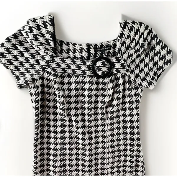 Chris‎ McLaughlin Houndstooth Sheath Dress Black White Short Sleeve Size 6 Retro - Image 4