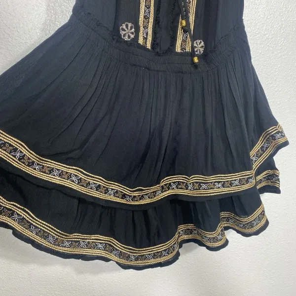 Boston Proper Black Embroidered Beaded Mini Floral Dress Scoop Neck Size S - Image 4