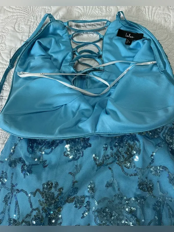 Lulus Blue Turquoise Maxi Dress Women’s Size L Long Formal Wedding Guest Summer. - Image 4
