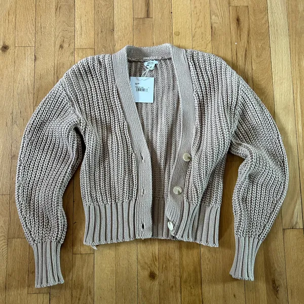 New Pistola cotton knit Mallory Curved Sleeve Cardigan, sable tan cropped small - Image 4