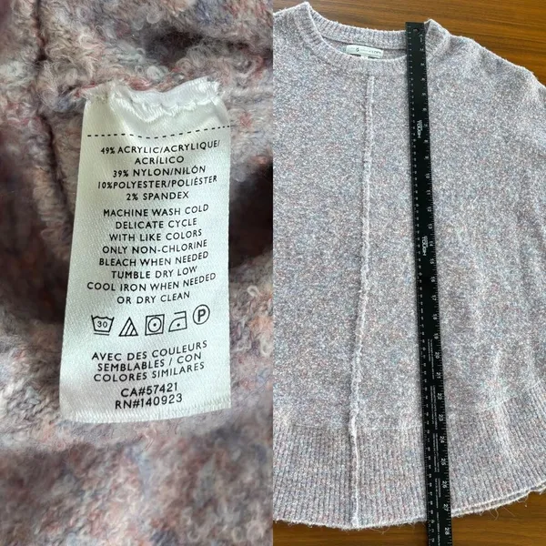 Lou & Gray Loft Pink Marble Heathered Knit Sweater Quarter Sleeve Poncho Style S - Image 7