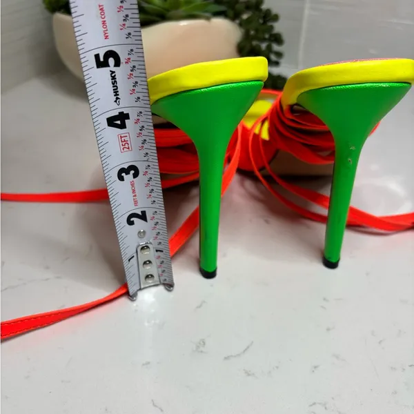 Neon Color Block Lace-Up Stiletto Heels Vibrant Party Sandals Size 42 - Image 11