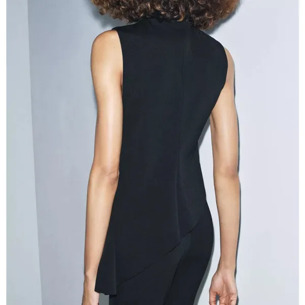 Zara NWT black asymmetrical peplum ruffle hem top - Image 5