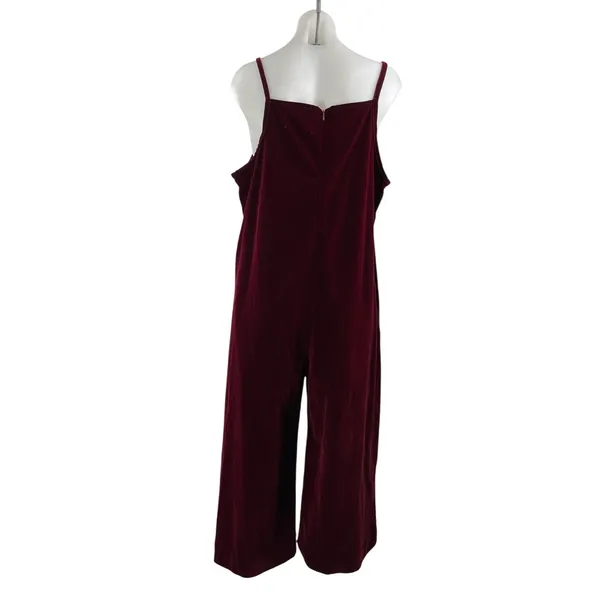 Wildfang Maroon Red Velvet Velour Sleeveless Camisole Wide Leg Romper Jumpsuit M - Image 3