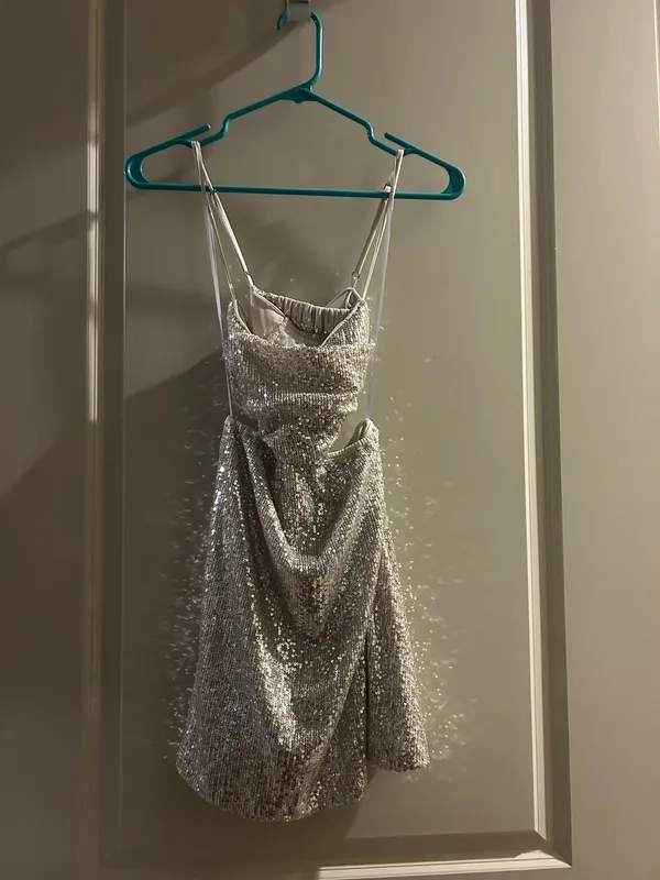 Mabel Silver Sequin Mini Dress - Image 5