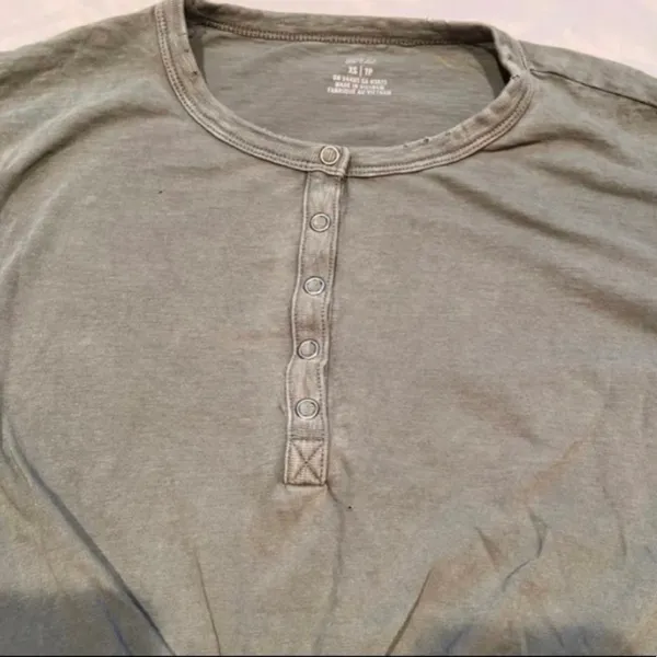 Aerie Green Vintage Wash‎ Snap Henley Cropped Knot Tie Front Longsleeve Size xs - Image 2