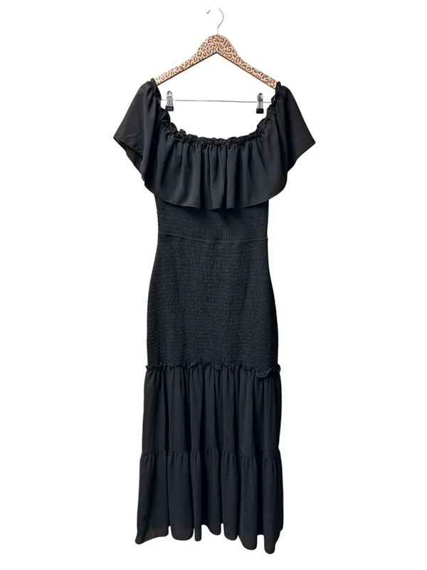Baltic Born Amalfi Smocked Off Shoulder Long Maxi Mermaid Ruffle Dress Black XL - Image 3