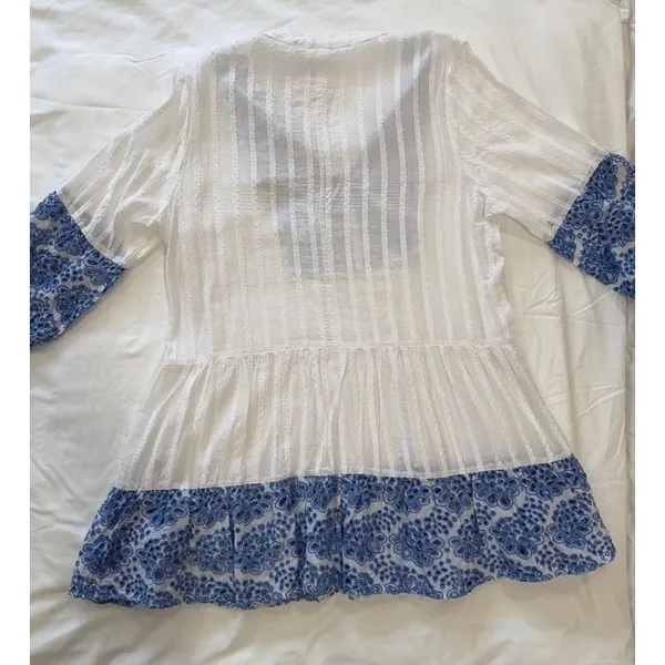 Dotti Women XL White Blue Floral‎ Embroidered Tiered Boho Mini Dress Tunic NWT - Image 3