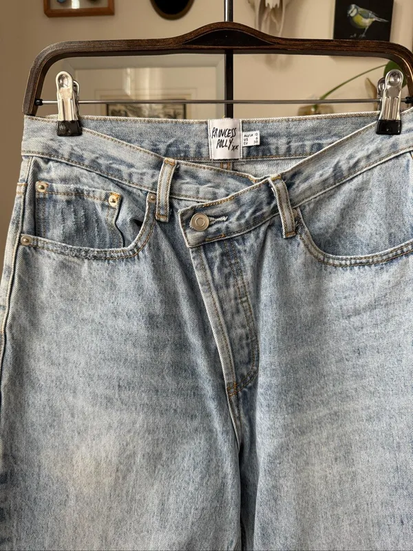 Princess Polly Cross Front Button Fly Slightly Taper Leg Denim Jeans 6 - Image 3