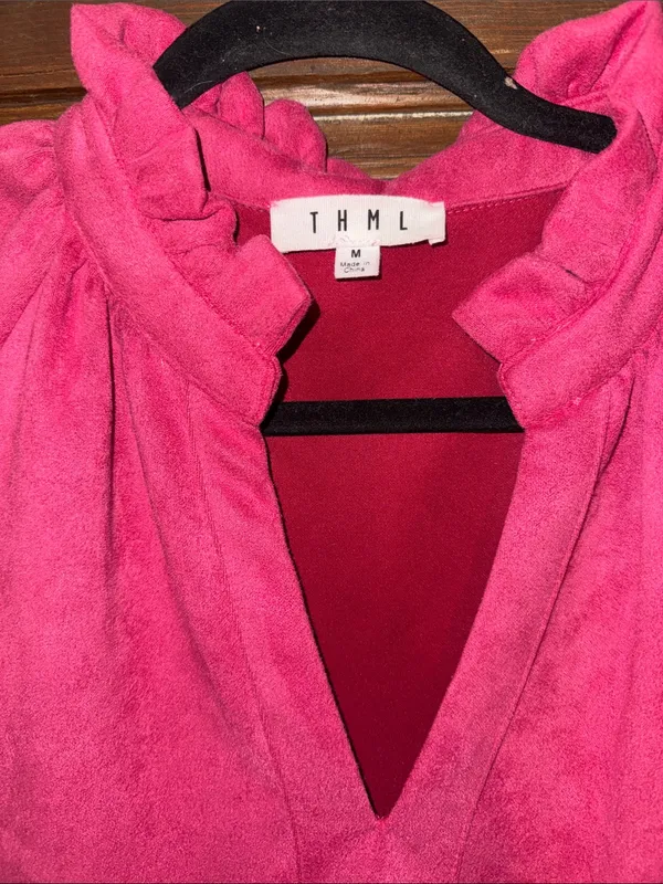 THML Hot Pink Tiered Ruffle Collar Dress - Image 2