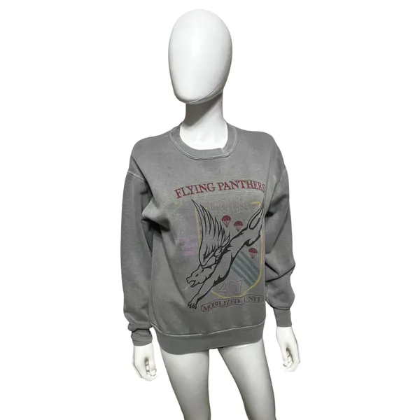 Vintage 90s Topico Bay Flying Panthers Airborne 407 Sweatshirt Gray Made in USA - Image 2