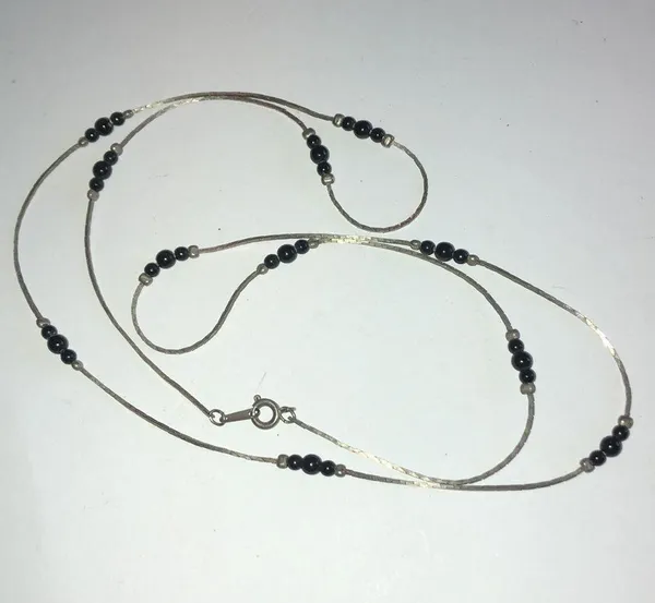 Vintage Silver Tone & Black Beaded Dainty Necklace - Image 3