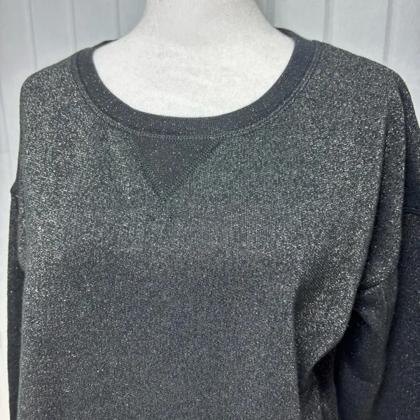 American Eagle Outfitters Black Metallic Pullover Top Long Sleeve Slit Sides M‎ - Image 10