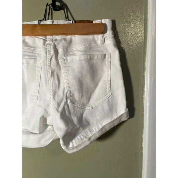 Aeropostale Womens Sz 00 High-Rise Denim Midi Shorts White Stretch Cotton Cuffed - Image 9