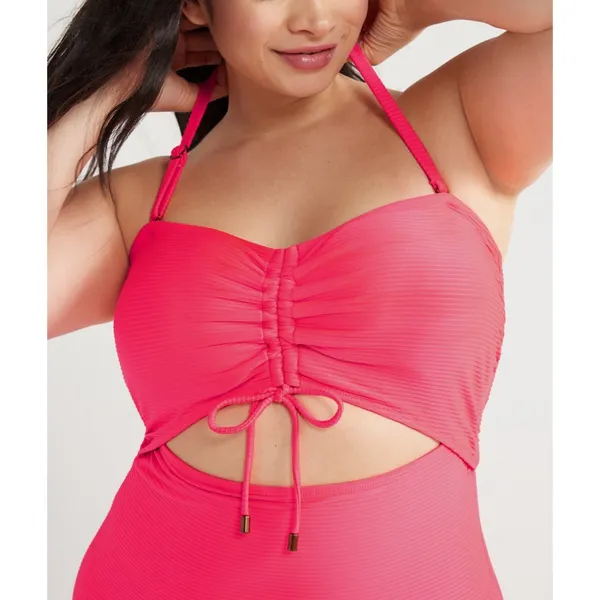 Time and Tru Womens One Piece Swimsuit 2X Coral Cut Out Tie Back Soft Cup Beach - Image 5