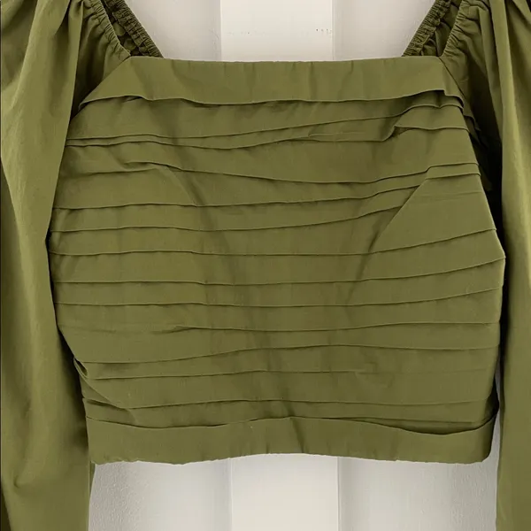 ABERCROMBIE & FITCH Puff Sleeve Pleated Bodice Ruched Crop Top in Green Size M - Image 8
