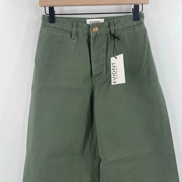 EVIDNT Pants Size 25 Cropped Chino Wide Leg High Waist NWT Green 100% Cotton - Image 12